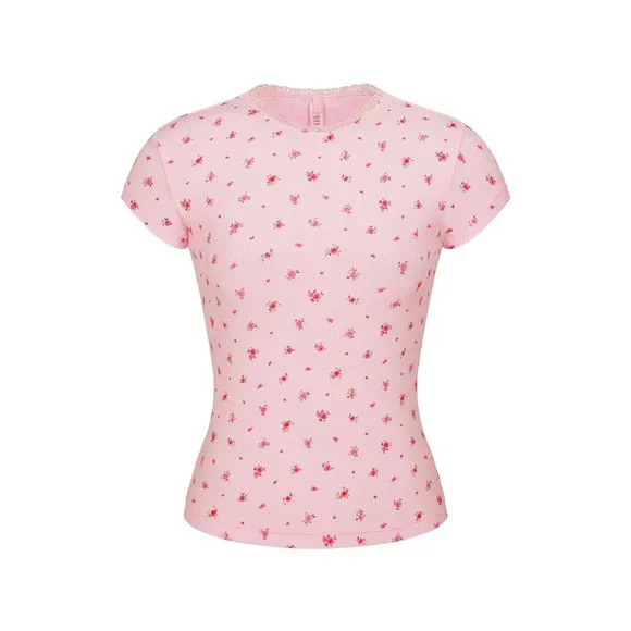 トップス SKIMS ROSE SKIMS | Tops | Skims Soft Lounge Lace Tshirt In Rose Print